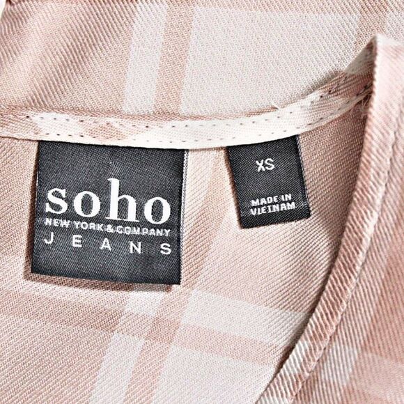 Top Pink Ruffle Buffalo Check Hi-Low Hem Peplum Waist Back Zip XS SOHO NY & CO - Picture 7 of 9